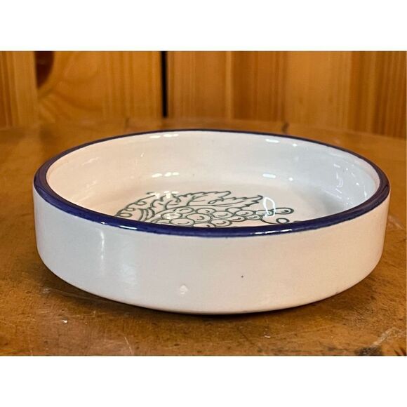 Vintage Italian Pottery Grapes Leaves Blue Green Coaster Jewelry Holder - Picture 3 of 6